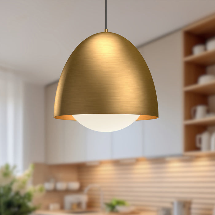 Kenji One Light Pendant Aged Gold/Opal Matte Glass-Pendants-Alora-Lighting Design Store