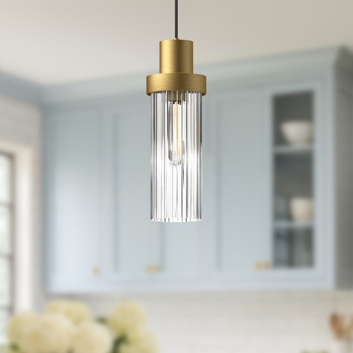 Kent One Light Pendant Brushed Gold/Clear Ribbed Glass-Mini Pendants-Alora-Lighting Design Store