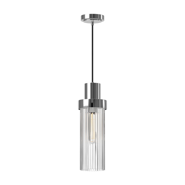 Kent One Light Pendant Chrome/Clear Ribbed Glass-Mini Pendants-Alora-Lighting Design Store