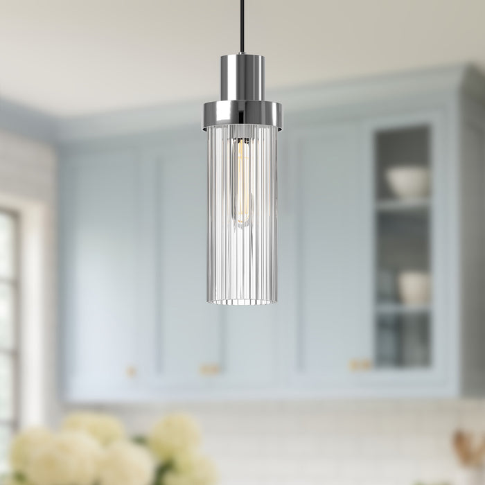 Kent One Light Pendant Chrome/Clear Ribbed Glass-Mini Pendants-Alora-Lighting Design Store