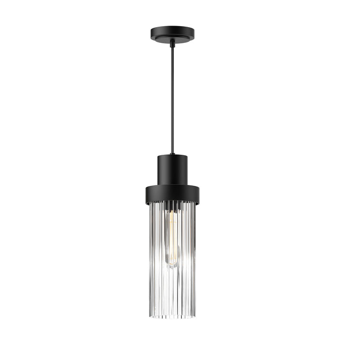 Kent One Light Pendant Clear Ribbed Glass/Matte Black-Mini Pendants-Alora-Lighting Design Store