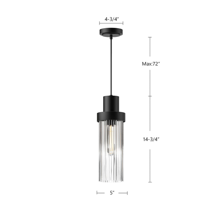 Kent One Light Pendant Clear Ribbed Glass/Matte Black-Mini Pendants-Alora-Lighting Design Store