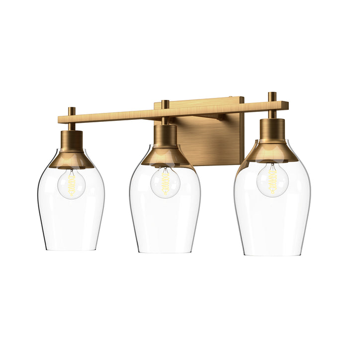 Kingsley Three Light Bathroom Fixtures Aged Gold/Clear Glass-Bathroom Fixtures-Alora-Lighting Design Store