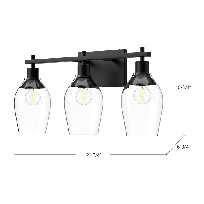 Kingsley Three Light Bathroom Fixtures Clear Glass/Matte Black-Bathroom Fixtures-Alora-Lighting Design Store