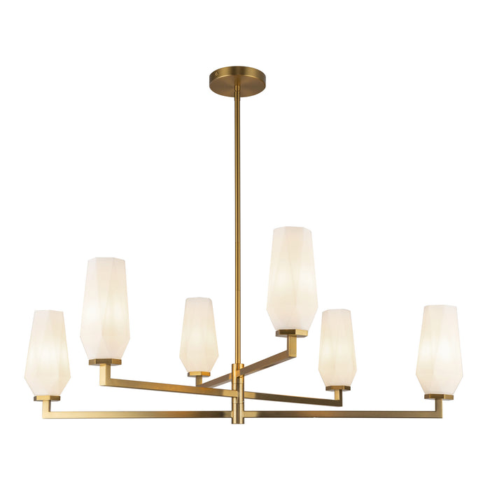 Krysta Six Light Chandelier Brushed Gold/Opal Glass-Mid. Chandeliers-Alora-Lighting Design Store