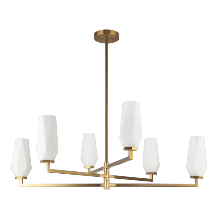 Krysta Six Light Chandelier Brushed Gold/Opal Glass-Mid. Chandeliers-Alora-Lighting Design Store