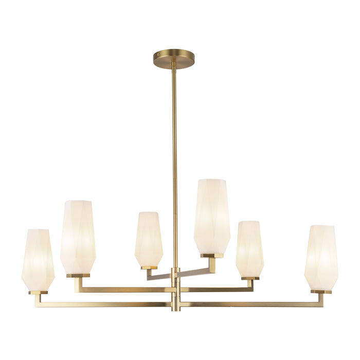Krysta Six Light Chandelier Brushed Gold/Opal Glass-Mid. Chandeliers-Alora-Lighting Design Store