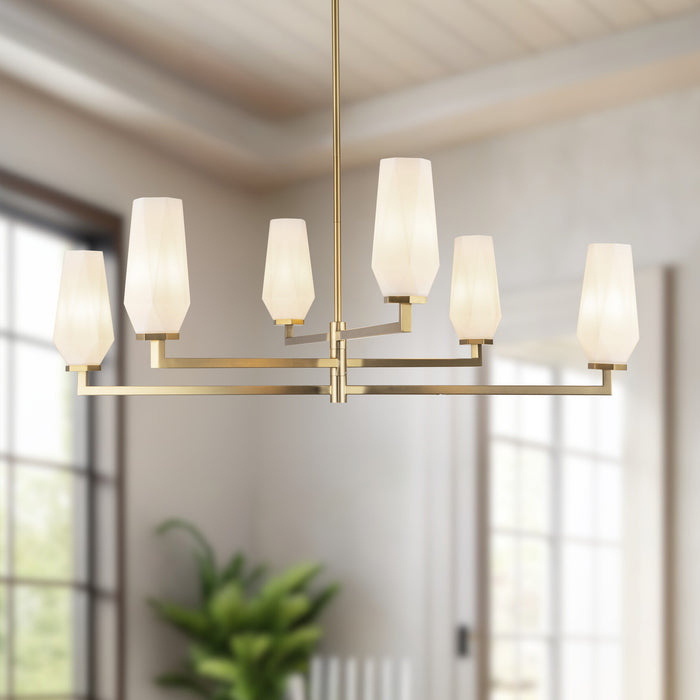 Krysta Six Light Chandelier Brushed Gold/Opal Glass-Mid. Chandeliers-Alora-Lighting Design Store