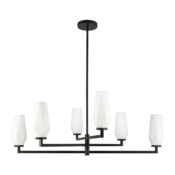 Krysta Six Light Chandelier Matte Black/Opal Glass-Mid. Chandeliers-Alora-Lighting Design Store