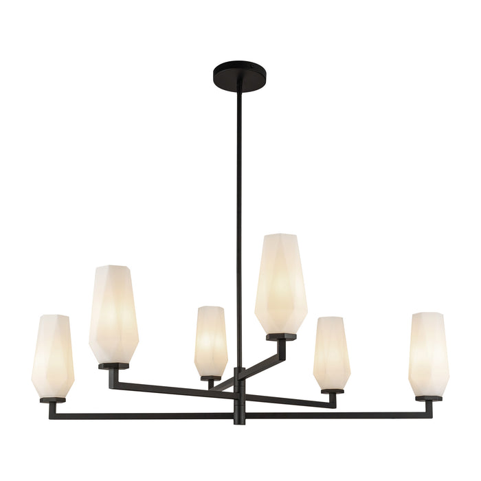 Krysta Six Light Chandelier Matte Black/Opal Glass-Mid. Chandeliers-Alora-Lighting Design Store