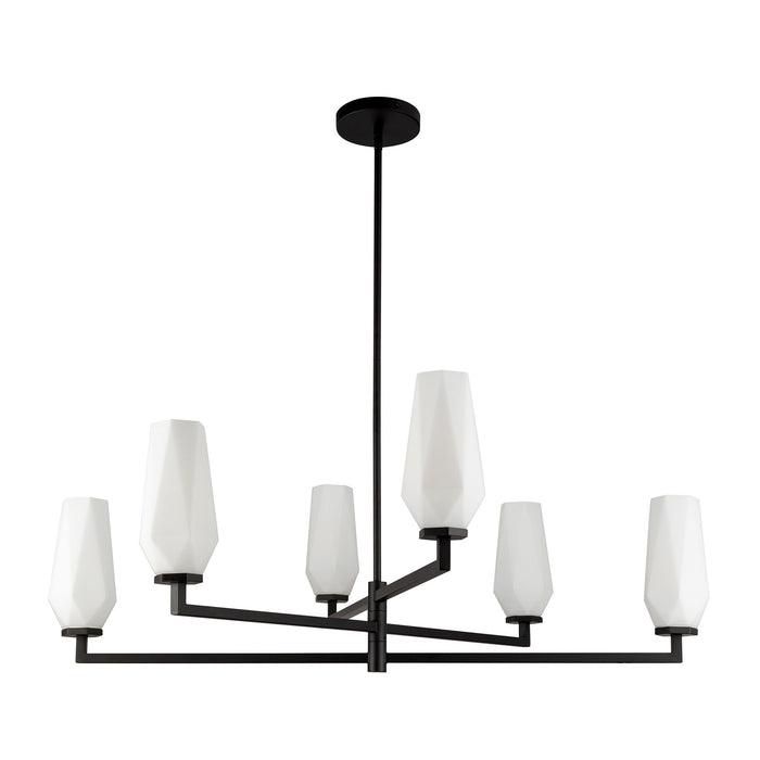 Krysta Six Light Chandelier Matte Black/Opal Glass-Mid. Chandeliers-Alora-Lighting Design Store