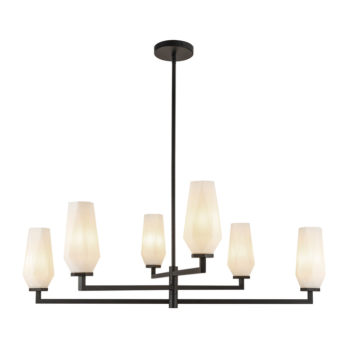 Krysta Six Light Chandelier Matte Black/Opal Glass-Mid. Chandeliers-Alora-Lighting Design Store