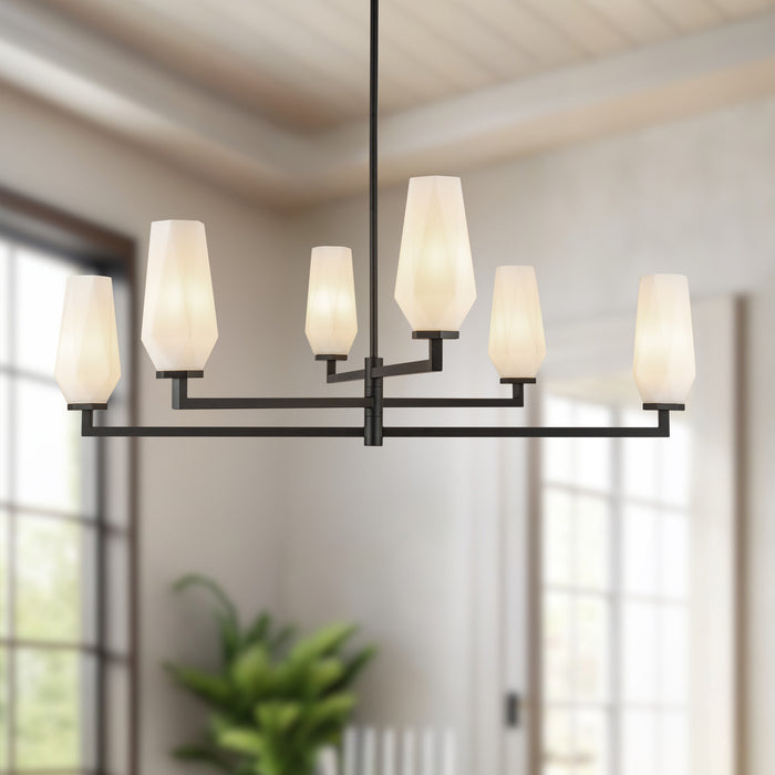 Krysta Six Light Chandelier Matte Black/Opal Glass-Mid. Chandeliers-Alora-Lighting Design Store