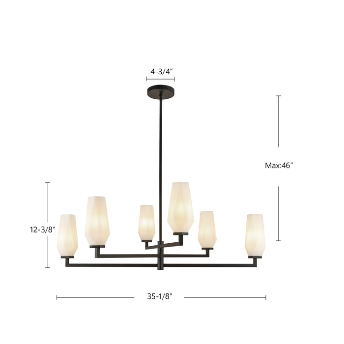 Krysta Six Light Chandelier Matte Black/Opal Glass-Mid. Chandeliers-Alora-Lighting Design Store