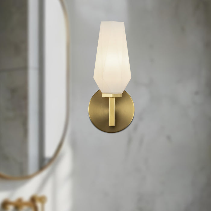Krysta One Light Wall Vanity Brushed Gold/Opal Glass-Sconces-Alora-Lighting Design Store