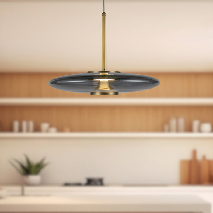 Kyoto LED Pendant Vintage Brass/Smoked Glass-Pendants-Kuzco Lighting-Lighting Design Store