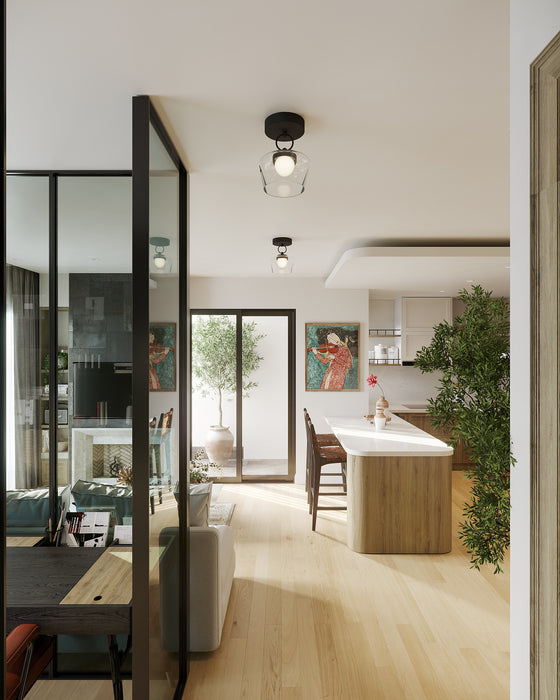 Leota LED Semi Flush Mount Matte Black/Clear Glass-Semi-Flush Mts.-Alora-Lighting Design Store