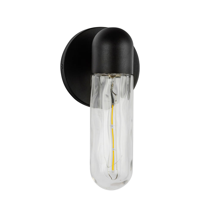 Lima One Light Exterior Wall Mount Black/Clear Water Glass-Exterior-Kuzco Lighting-Lighting Design Store