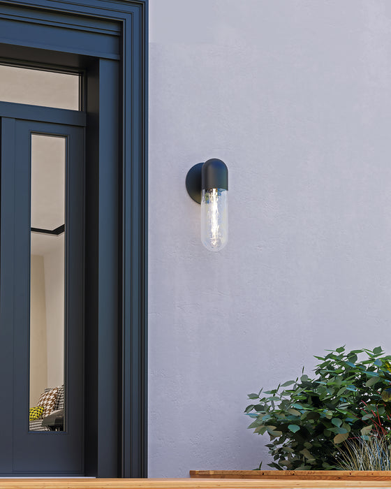 Lima One Light Exterior Wall Mount Black/Clear Water Glass-Exterior-Kuzco Lighting-Lighting Design Store