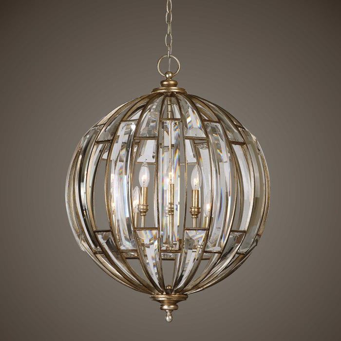 Vicentina Six Light Pendant Burnished Silver Champagne Leaf-Pendants-Uttermost-Lighting Design Store
