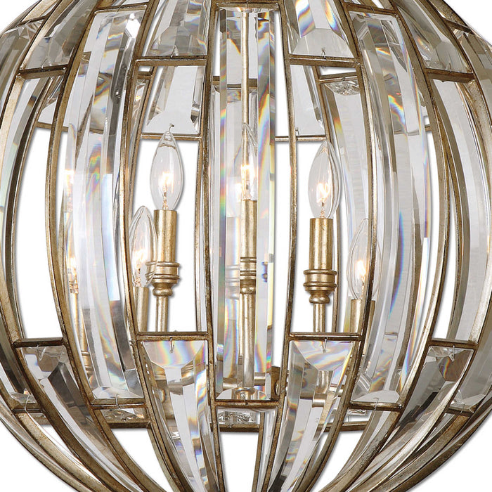 Vicentina Six Light Pendant Burnished Silver Champagne Leaf-Pendants-Uttermost-Lighting Design Store