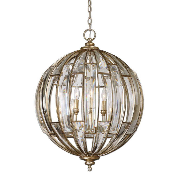 Vicentina Six Light Pendant Burnished Silver Champagne Leaf-Pendants-Uttermost-Lighting Design Store