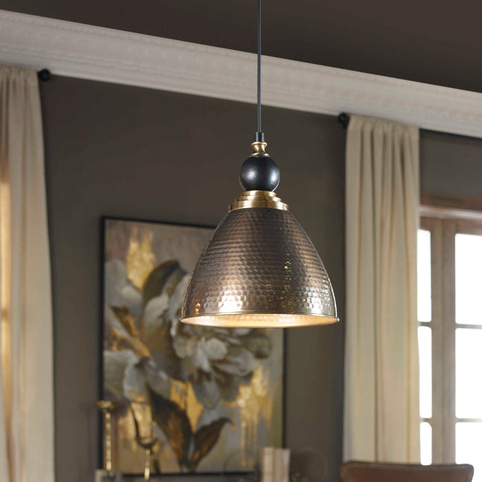 Adastra One Light Pendant Hammered Antique Brass-Mini Pendants-Uttermost-Lighting Design Store