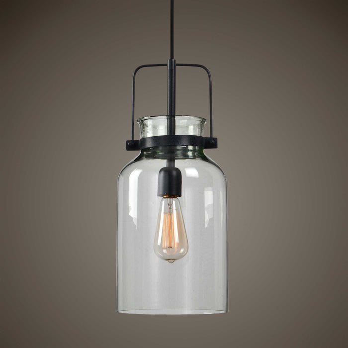 Lansing One Light Mini Pendant Textured Black-Mini Pendants-Uttermost-Lighting Design Store