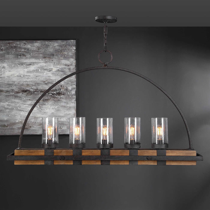 Atwood, Five Light Linear Chandelier Deep Weathered Bronze-Linear/Island-Uttermost-Lighting Design Store