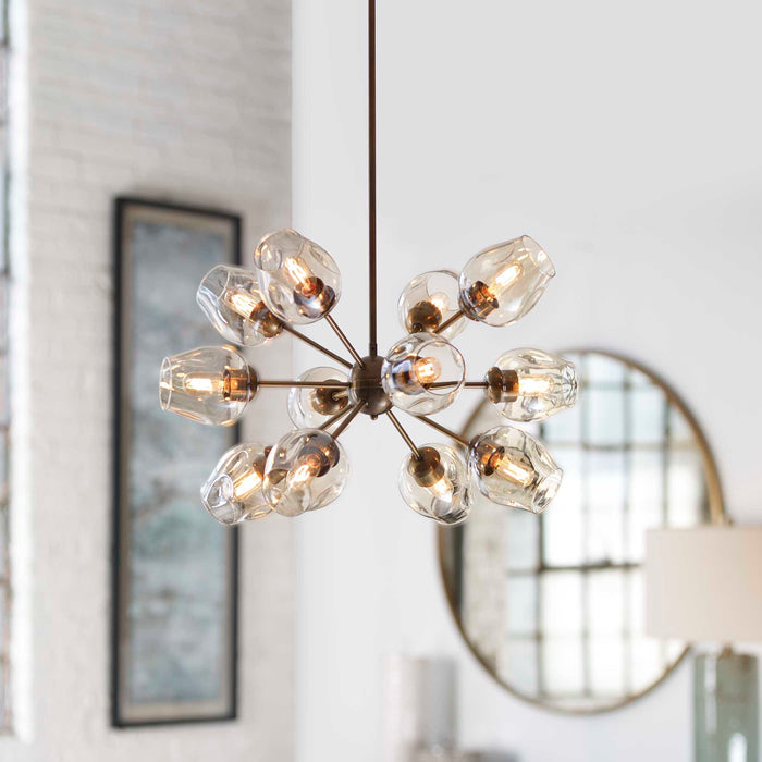 Chet 12 Light Chandelier Antique Brass-Mid. Chandeliers-Uttermost-Lighting Design Store