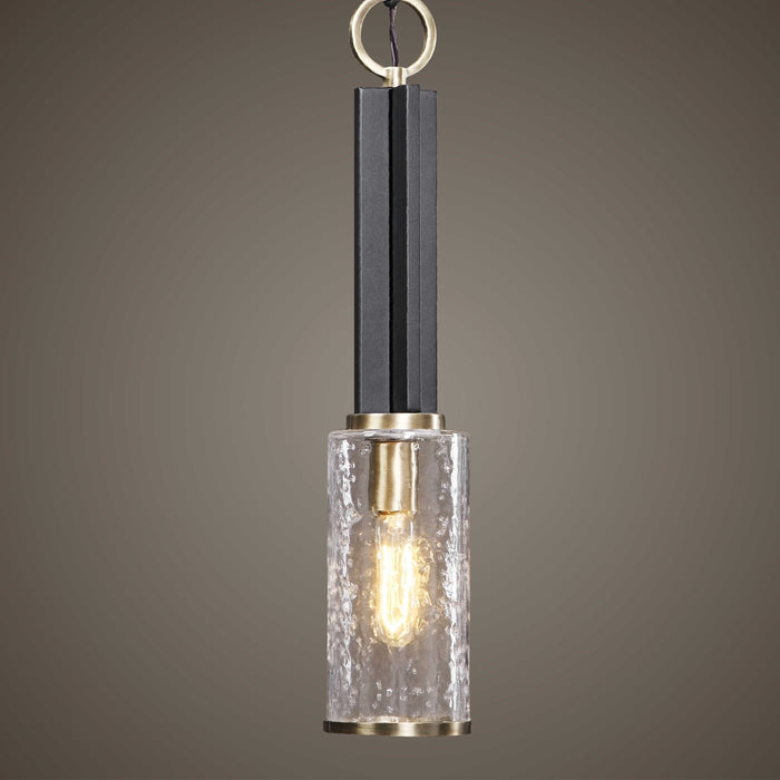 Jarsdel One Light Mini Pendant Black & Antique Brass-Mini Pendants-Uttermost-Lighting Design Store