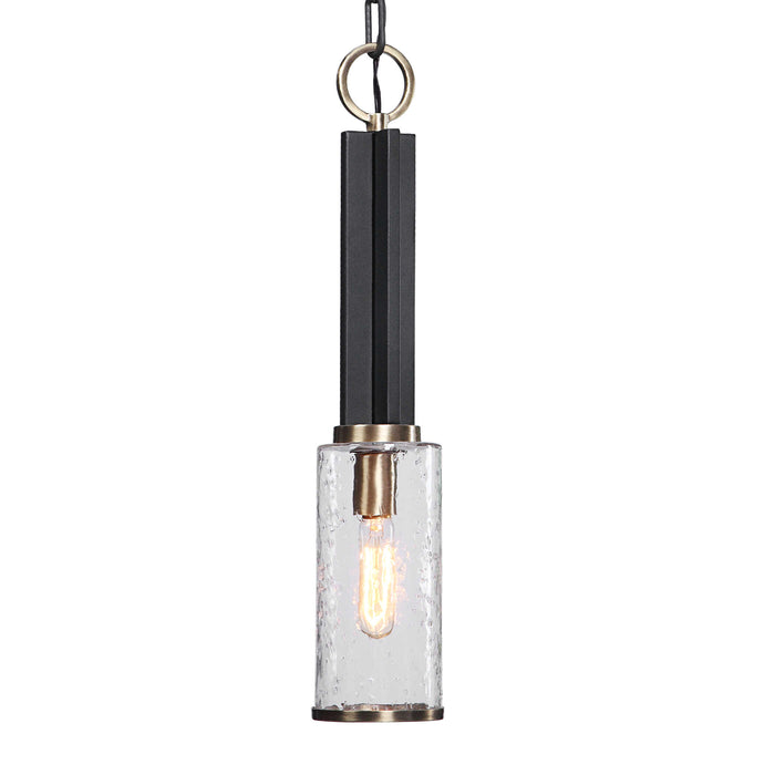 Jarsdel One Light Mini Pendant Black & Antique Brass-Mini Pendants-Uttermost-Lighting Design Store