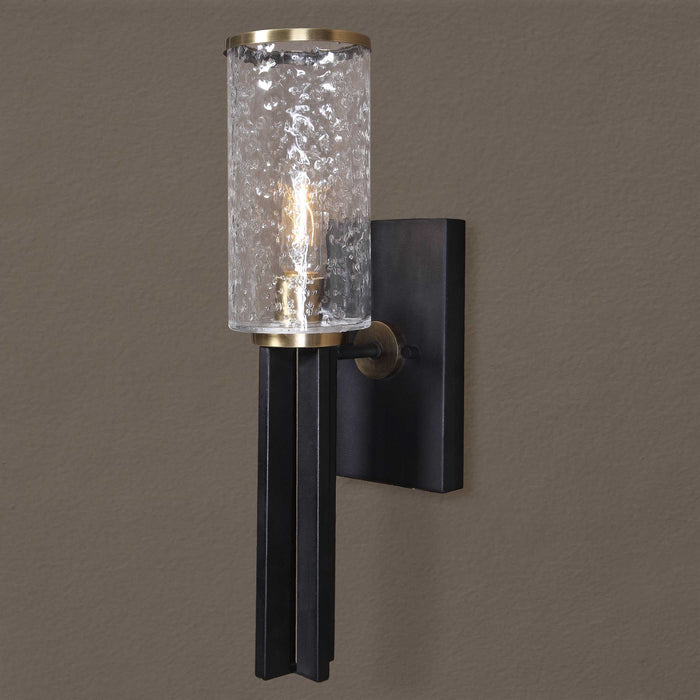 Jarsdel One Light Wall Sconce Black & Antique Brass-Sconces-Uttermost-Lighting Design Store