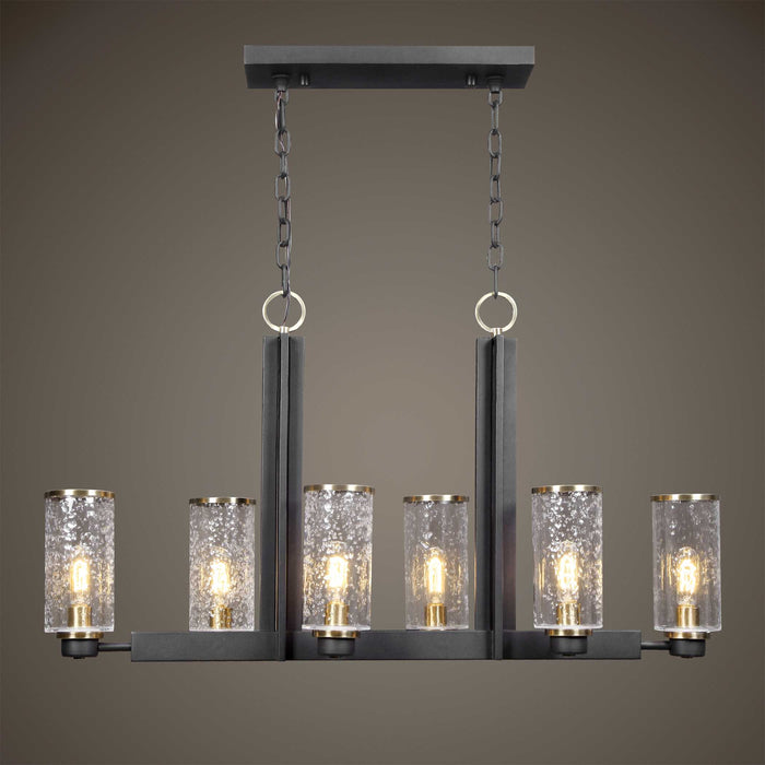 Jarsdel Six Light Island Pendant Black & Antique Brass-Linear/Island-Uttermost-Lighting Design Store