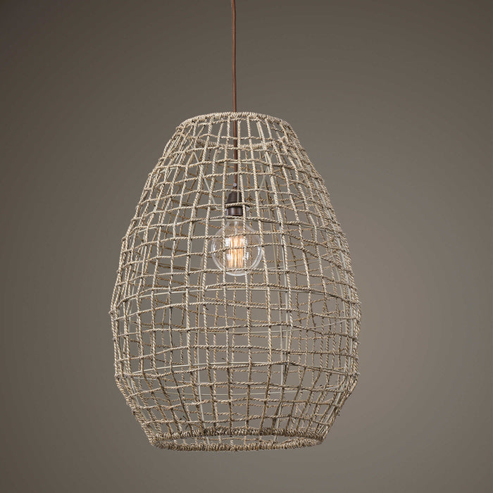 Cross One Light Pendant Natuarl Woven Sea Grass-Pendants-Uttermost-Lighting Design Store