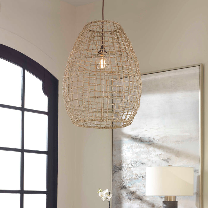 Cross One Light Pendant Natuarl Woven Sea Grass-Pendants-Uttermost-Lighting Design Store