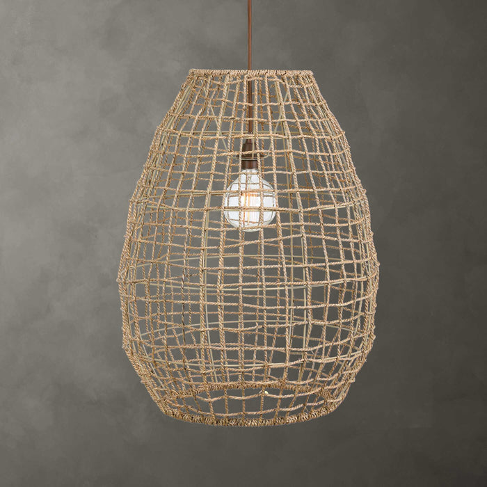 Cross One Light Pendant Natuarl Woven Sea Grass-Pendants-Uttermost-Lighting Design Store