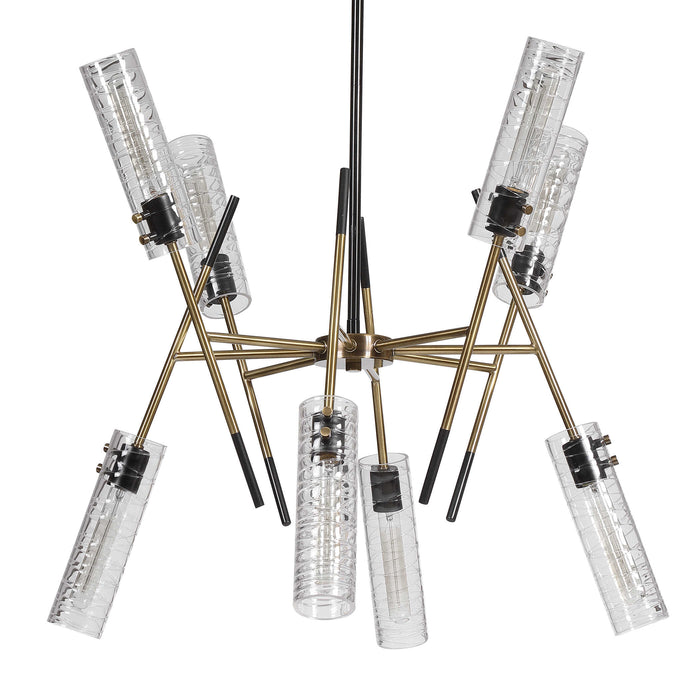 Telesto Eight Light Linear Pendant Textured Black With Antique Brass-Mid. Chandeliers-Uttermost-Lighting Design Store