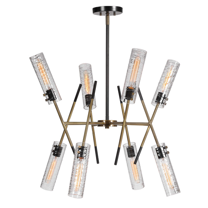 Telesto Eight Light Linear Pendant Textured Black With Antique Brass-Mid. Chandeliers-Uttermost-Lighting Design Store