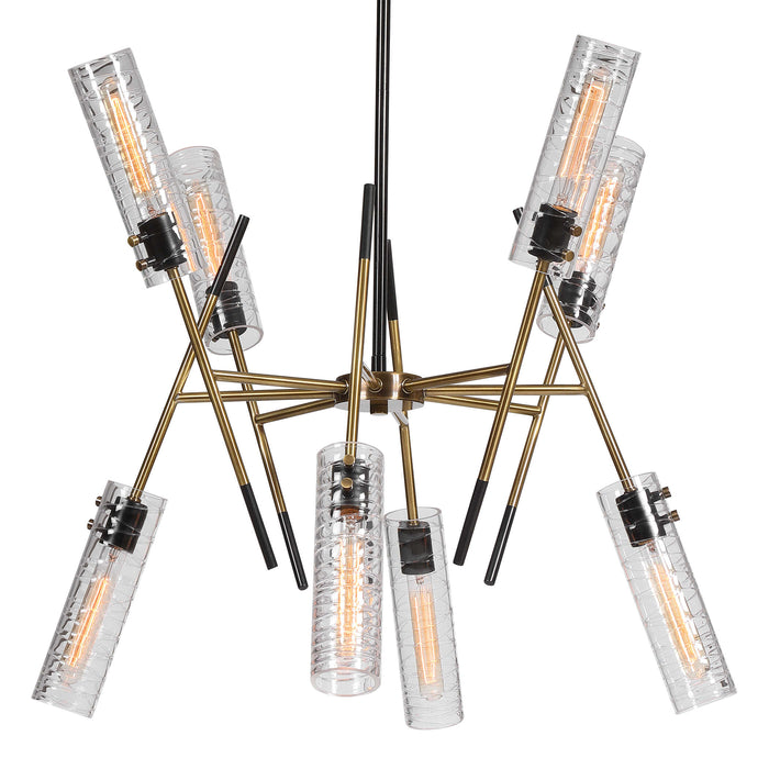 Telesto Eight Light Linear Pendant Textured Black With Antique Brass-Mid. Chandeliers-Uttermost-Lighting Design Store