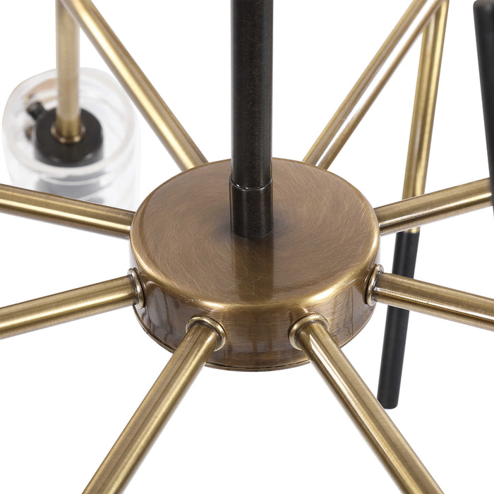 Telesto Eight Light Linear Pendant Textured Black With Antique Brass-Mid. Chandeliers-Uttermost-Lighting Design Store