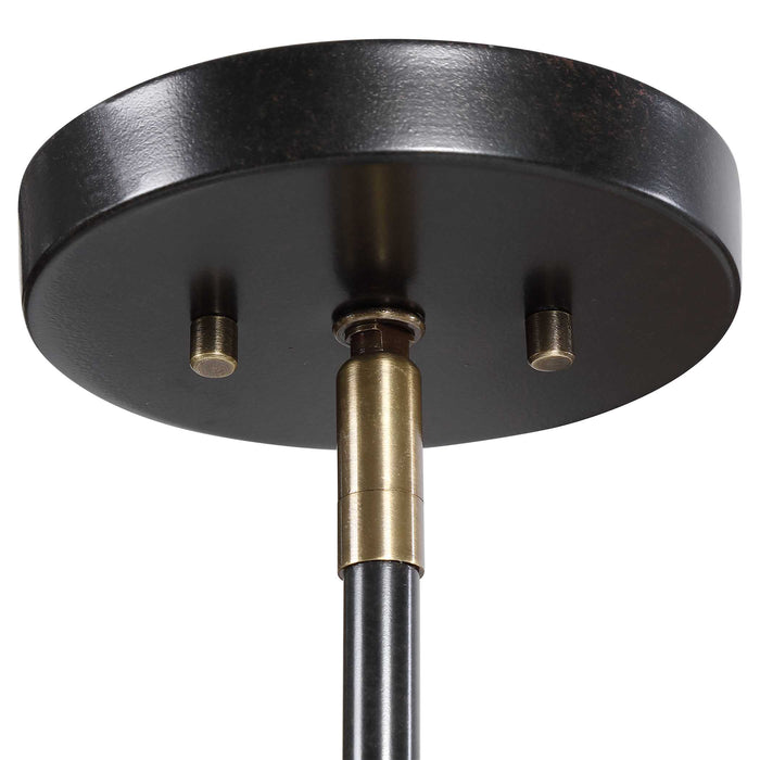 Telesto Eight Light Linear Pendant Textured Black With Antique Brass-Mid. Chandeliers-Uttermost-Lighting Design Store