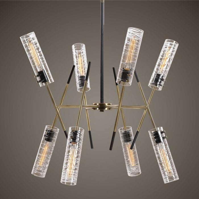 Telesto Eight Light Linear Pendant Textured Black With Antique Brass-Mid. Chandeliers-Uttermost-Lighting Design Store
