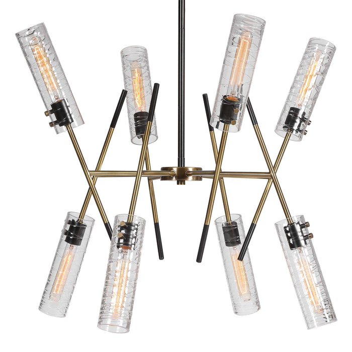Telesto Eight Light Linear Pendant Textured Black With Antique Brass-Mid. Chandeliers-Uttermost-Lighting Design Store
