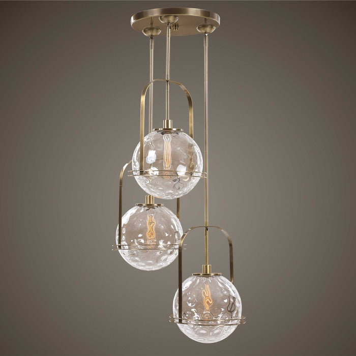 Mimas Three Light Pendant Antique Brass-Mini Pendants-Uttermost-Lighting Design Store