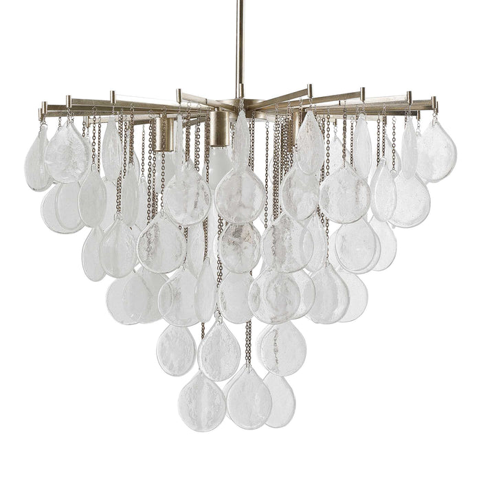 Goccia Six Light Pendant Antiqued Bright Silver Leaf-Mid. Chandeliers-Uttermost-Lighting Design Store