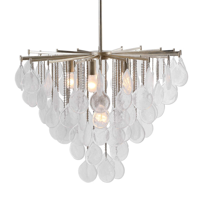 Goccia Six Light Pendant Antiqued Bright Silver Leaf-Mid. Chandeliers-Uttermost-Lighting Design Store