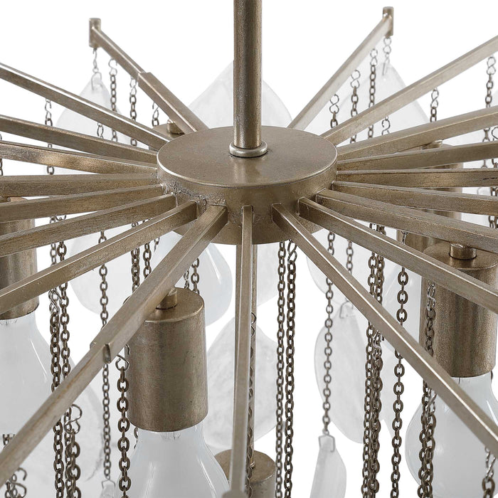 Goccia Six Light Pendant Antiqued Bright Silver Leaf-Mid. Chandeliers-Uttermost-Lighting Design Store