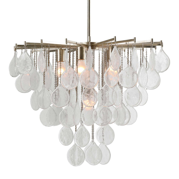 Goccia Six Light Pendant Antiqued Bright Silver Leaf-Mid. Chandeliers-Uttermost-Lighting Design Store