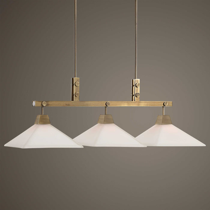 Brookdale Three Light Linear Chandelier Aged Brass-Linear/Island-Uttermost-Lighting Design Store